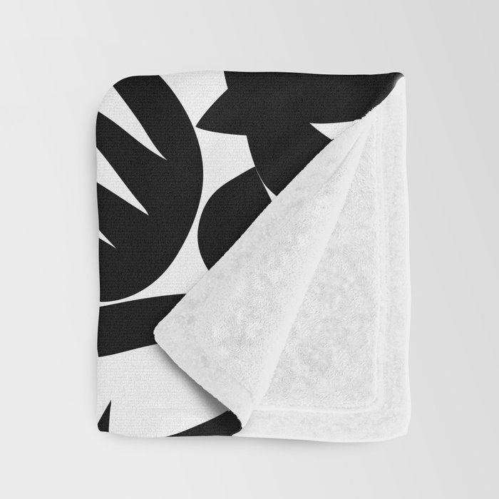 Black and white organic nature art shape pattern Throw Blanket Gallery Image 3