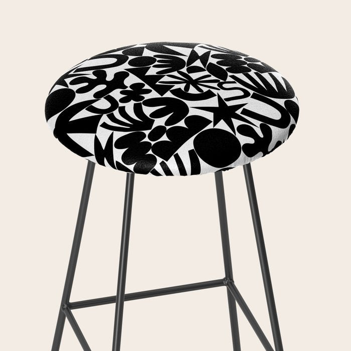 Black and white organic nature art shape pattern Stool Gallery Image 2