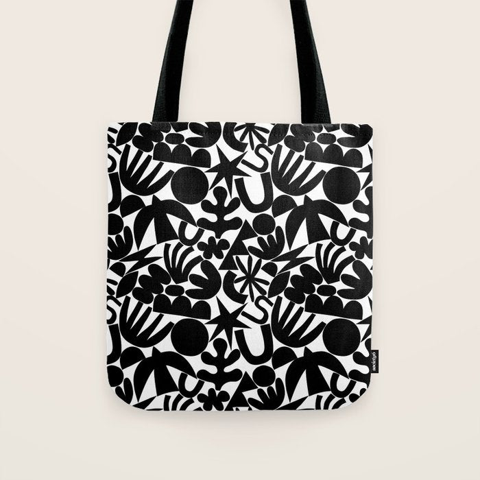 Black and white organic nature art shape pattern Tote Bag Gallery Image 1