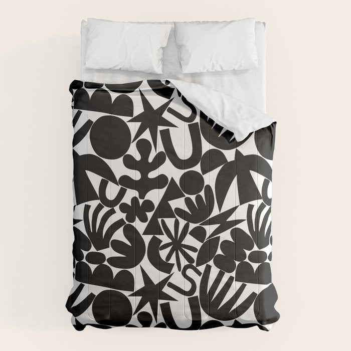 Black and white organic nature art shape pattern Comforter Gallery Image 6