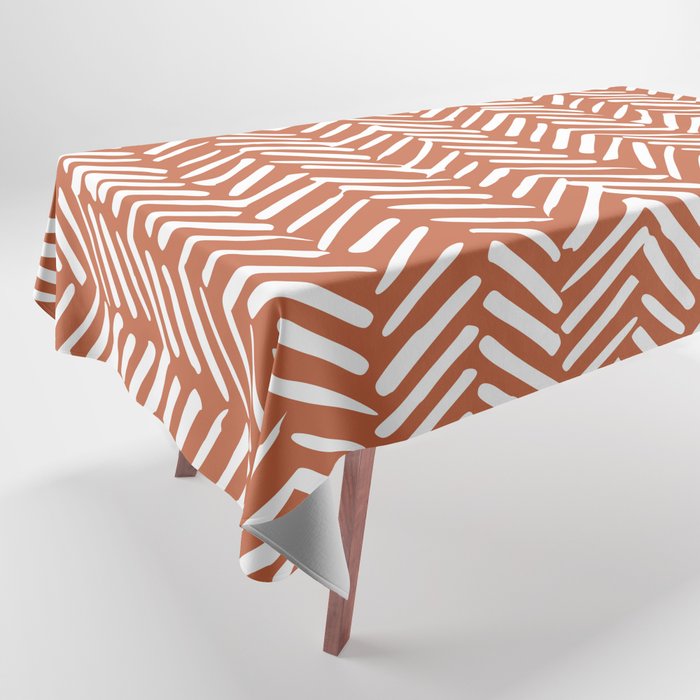Boho, Abstract, Herringbone, Pattern, Terracotta Tablecloth Gallery Image 1