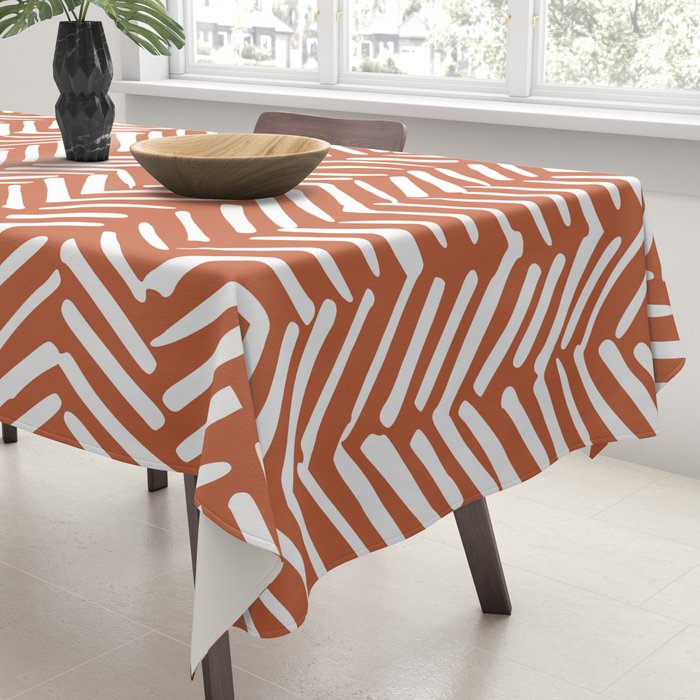 Boho, Abstract, Herringbone, Pattern, Terracotta Tablecloth Gallery Image 3