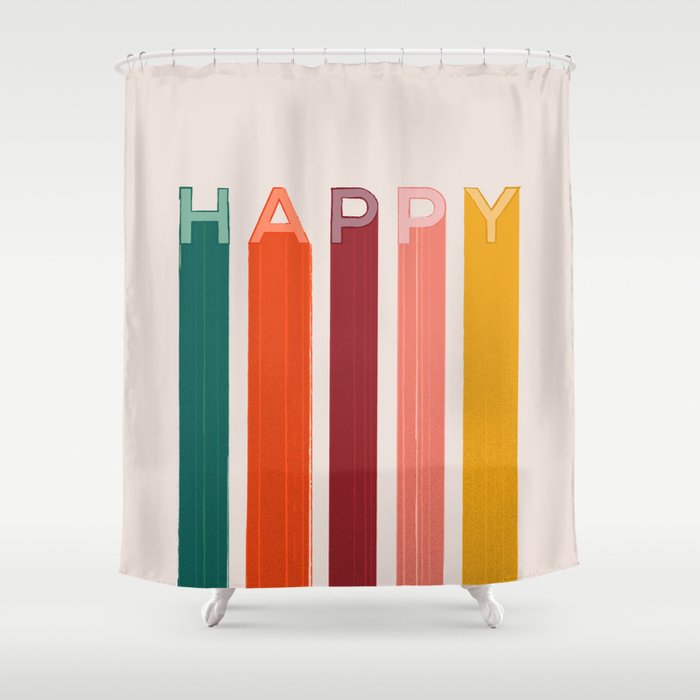 Happy Letters in Retro Colors Shower Curtain Gallery Image 1