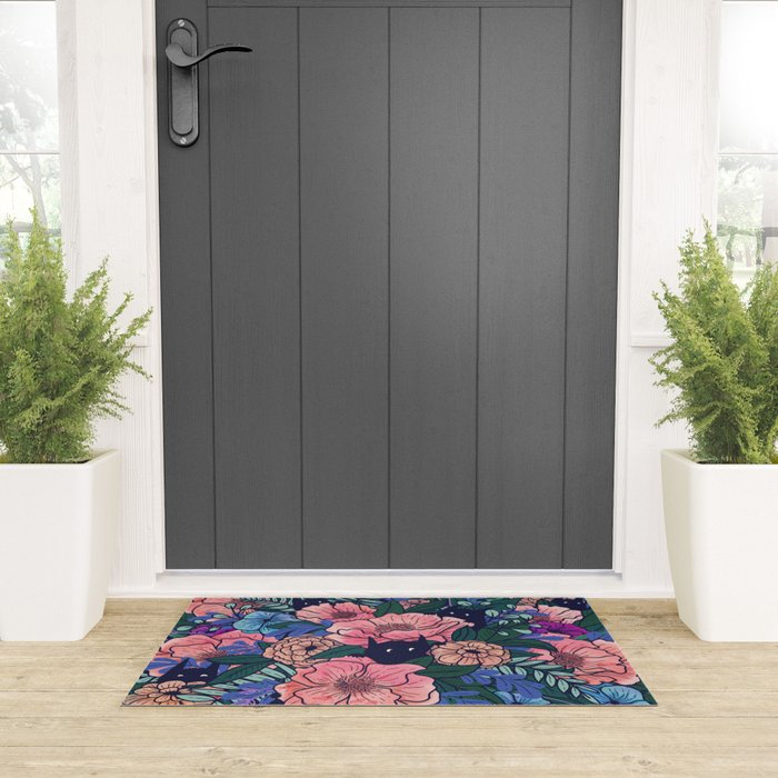 Wild Flowers (on Blue) Welcome Mat Gallery Image 3