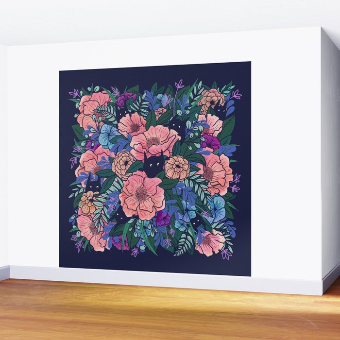 Wild Flowers (on Blue) Wall Mural Gallery Image 2
