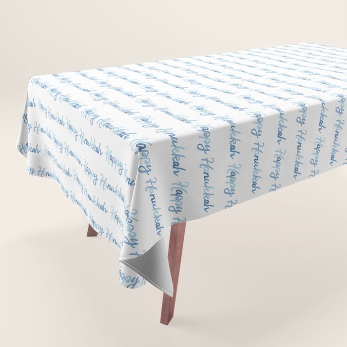Blue Happy Hanukkah Hand Lettered Tablecloth Gallery Image 1