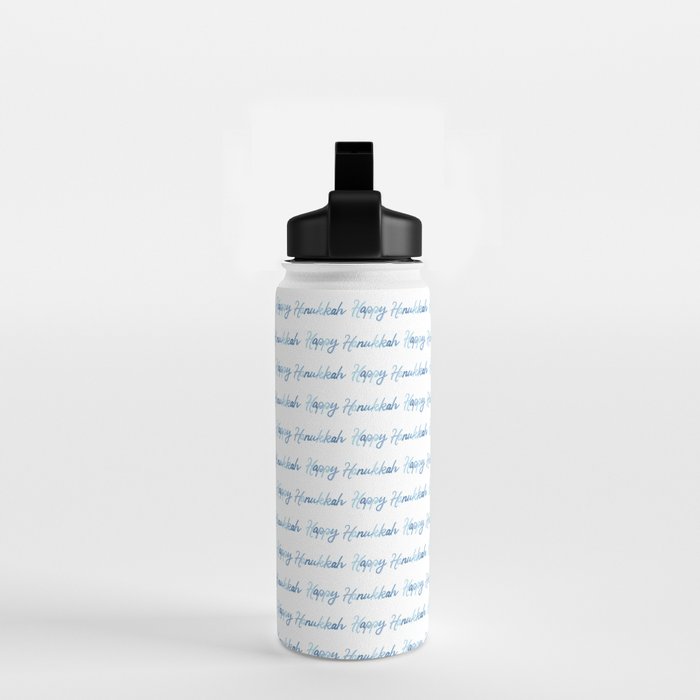 Blue Happy Hanukkah Hand Lettered Water Bottle Gallery Image 2