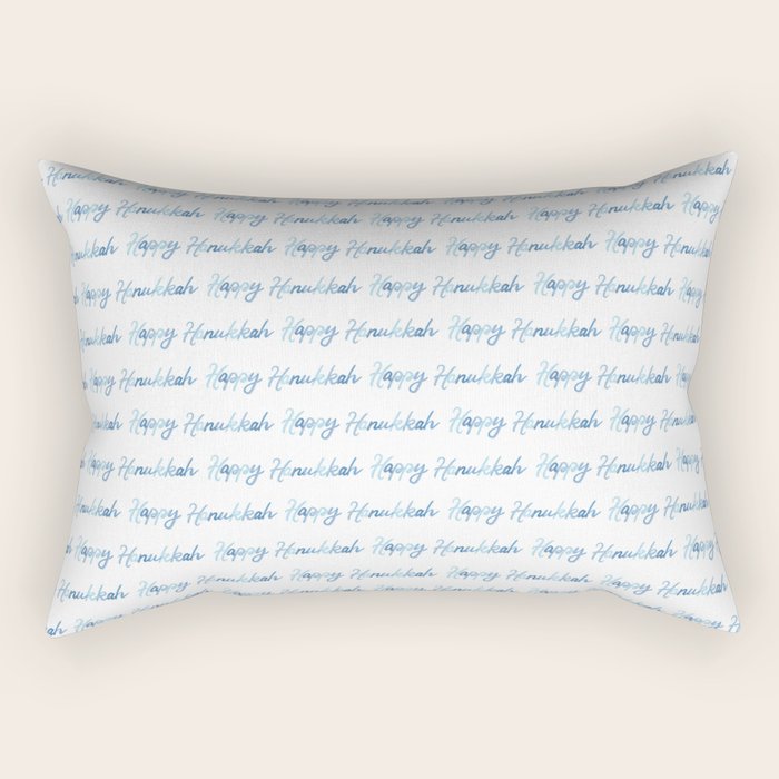 Blue Happy Hanukkah Hand Lettered Rectangular Pillow Gallery Image 2