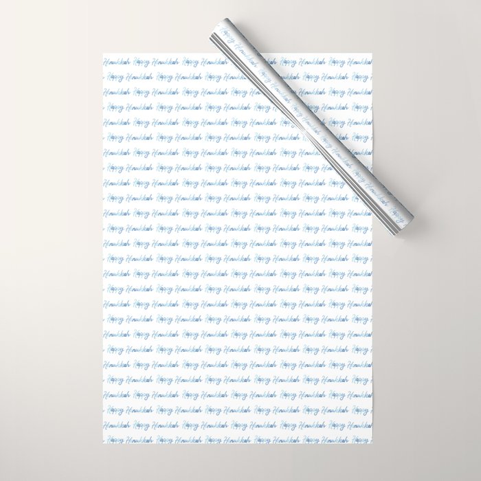 Blue Happy Hanukkah Hand Lettered Wrapping Paper Gallery Image 1