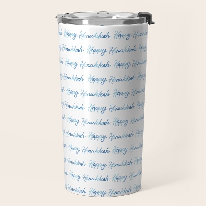 Blue Happy Hanukkah Hand Lettered Travel Mug Gallery Image 2