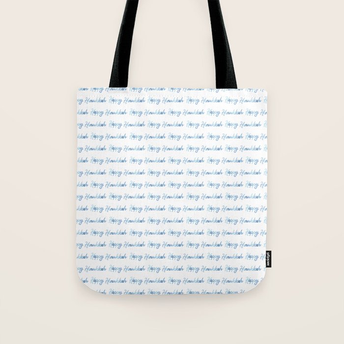 Blue Happy Hanukkah Hand Lettered Tote Bag Gallery Image 1