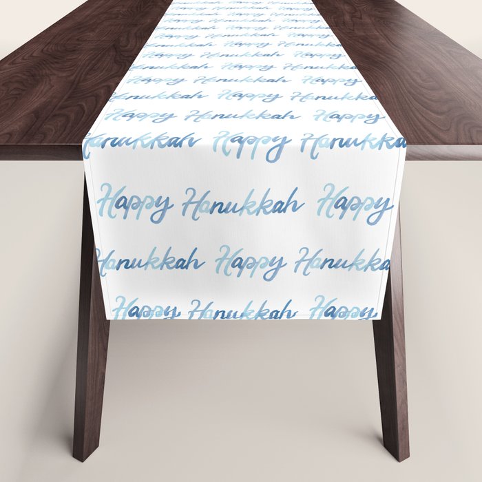 Blue Happy Hanukkah Hand Lettered Table Runner Gallery Image 1