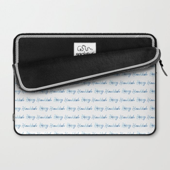Blue Happy Hanukkah Hand Lettered Laptop Sleeve Gallery Image 2