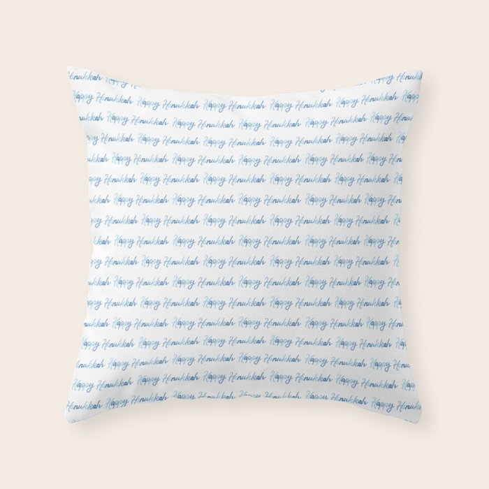 Blue Happy Hanukkah Hand Lettered Throw Pillow Gallery Image 6