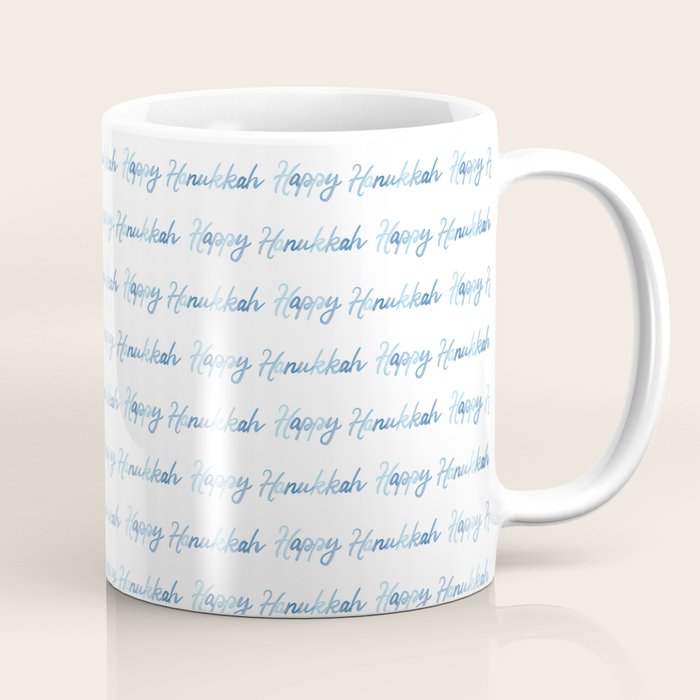Blue Happy Hanukkah Hand Lettered Coffee Mug Gallery Image 1
