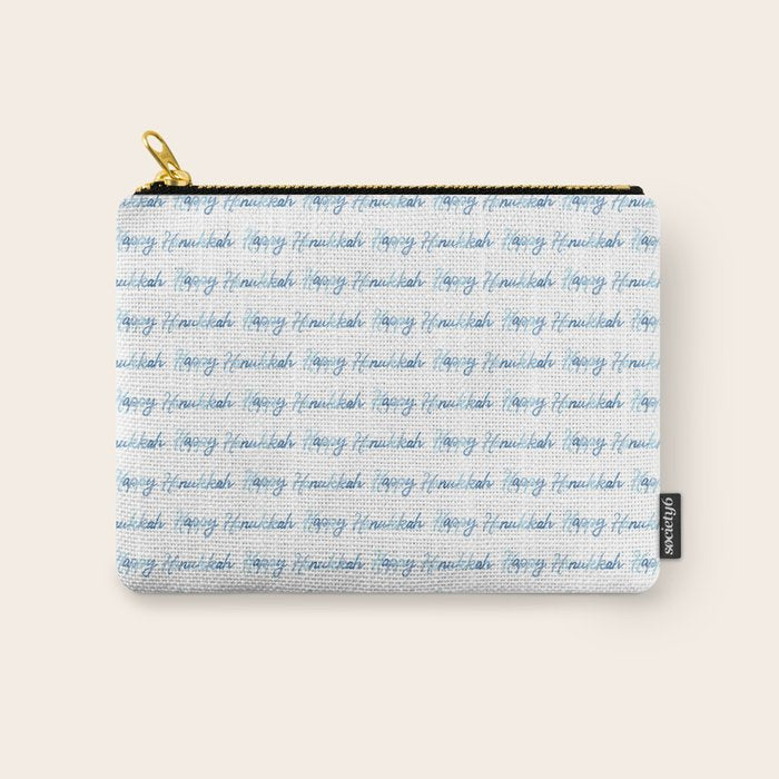 Blue Happy Hanukkah Hand Lettered Carry All Pouch Gallery Image 1