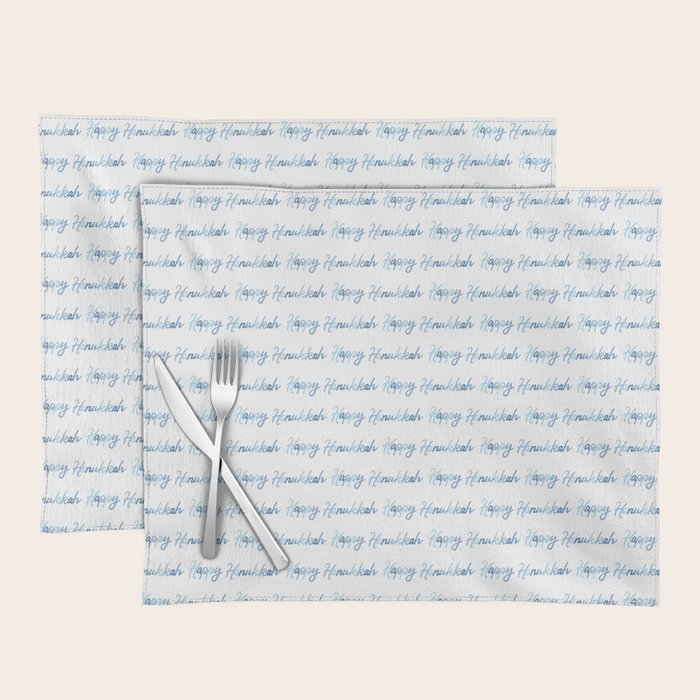 Blue Happy Hanukkah Hand Lettered Placemat Gallery Image 1