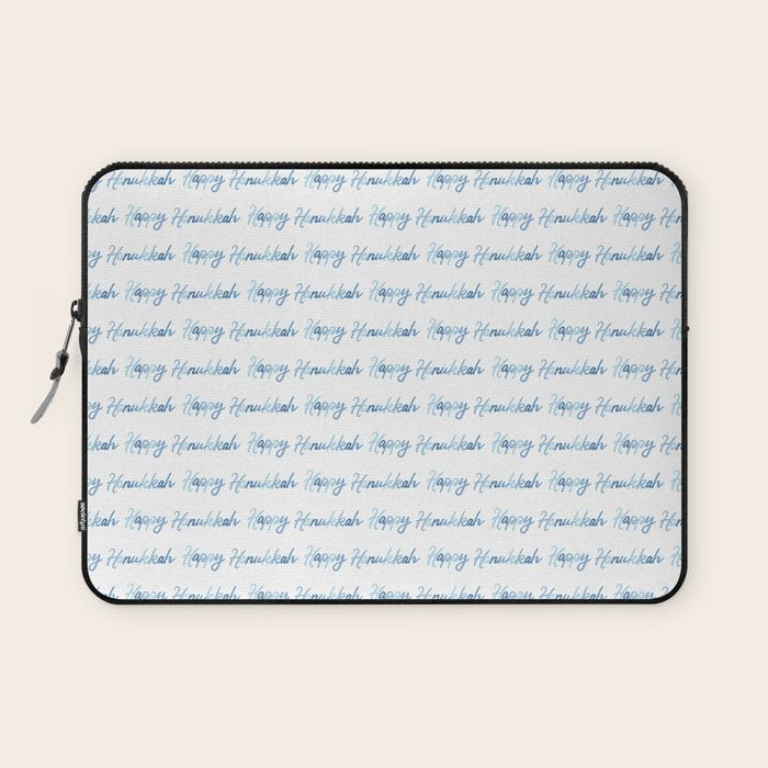 Blue Happy Hanukkah Hand Lettered Laptop Sleeve Gallery Image 1