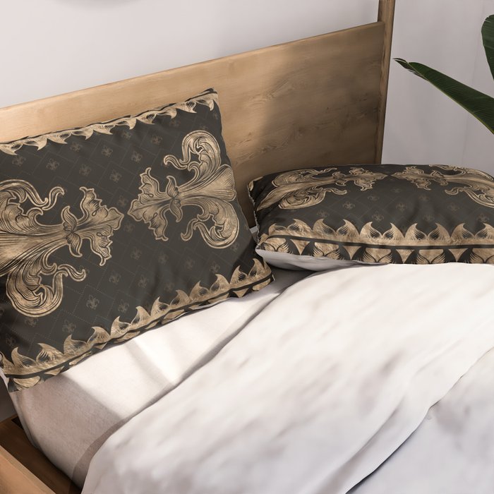 Fleur-de-lis - Black and Gold #1 Pillow Sham Gallery Image 2