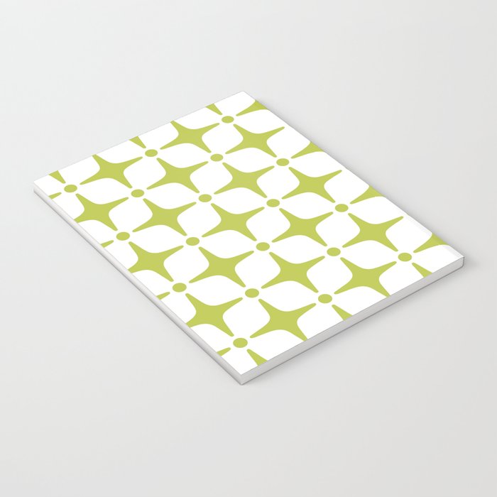 Mid Century Modern Star Pattern Chartreuse Green Notebook Gallery Image 3