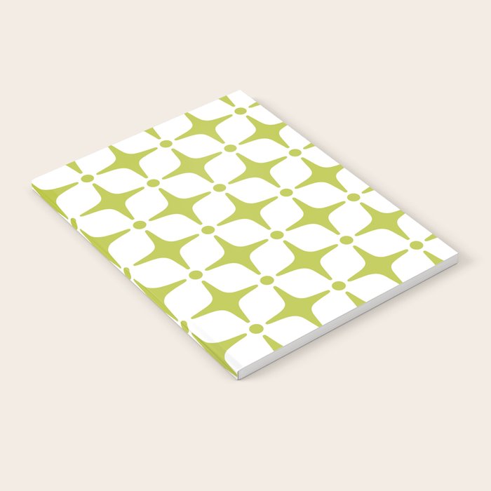 Mid Century Modern Star Pattern Chartreuse Green Notebook Gallery Image 2