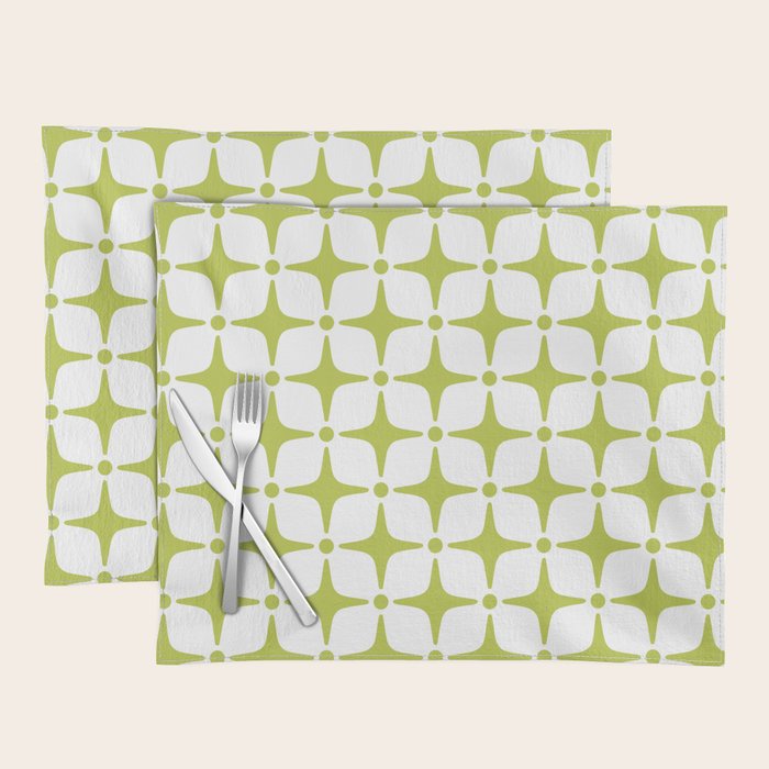 Mid Century Modern Star Pattern Chartreuse Green Placemat Gallery Image 1