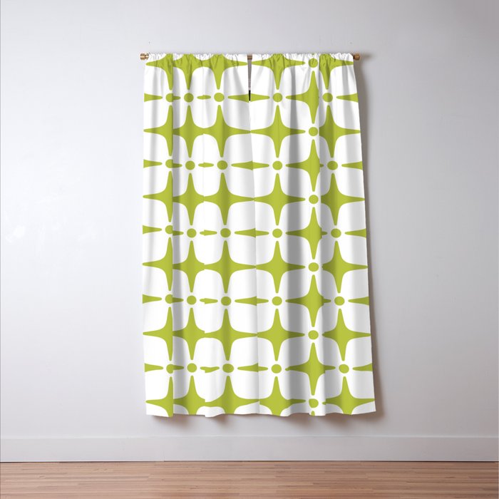 Mid Century Modern Star Pattern Chartreuse Green Window Curtain Gallery Image 3