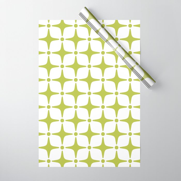 Mid Century Modern Star Pattern Chartreuse Green Wrapping Paper Gallery Image 1