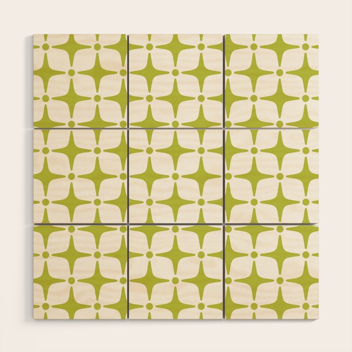 Mid Century Modern Star Pattern Chartreuse Green Wood Wall Art Gallery Image 1