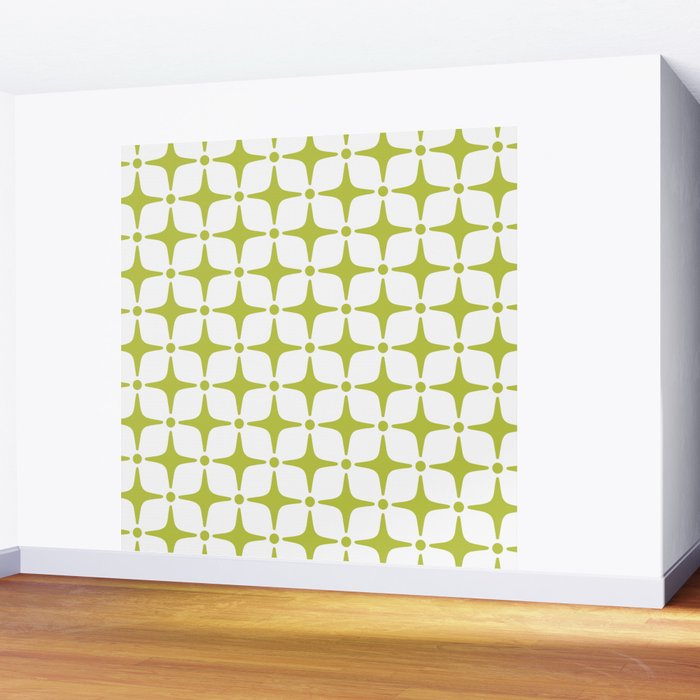 Mid Century Modern Star Pattern Chartreuse Green Wall Mural Gallery Image 2