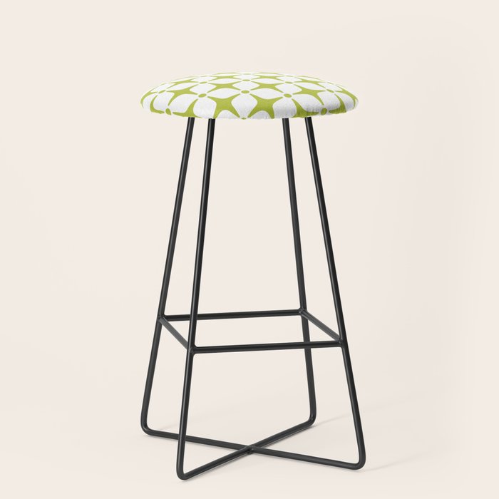 Mid Century Modern Star Pattern Chartreuse Green Stool Gallery Image 1