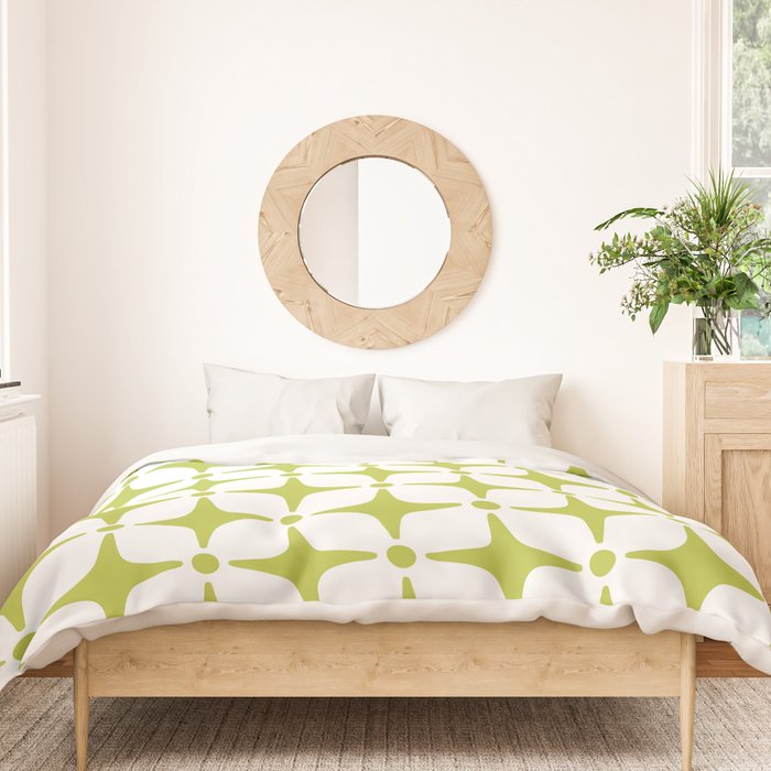 Mid Century Modern Star Pattern Chartreuse Green Duvet Cover Gallery Image 3
