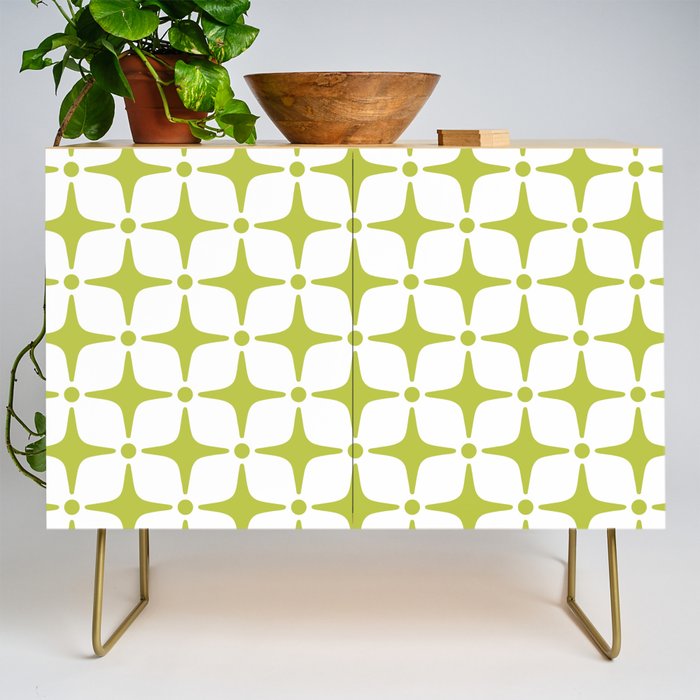 Mid Century Modern Star Pattern Chartreuse Green Credenza Gallery Image 1