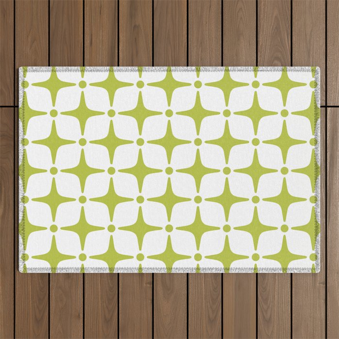 Mid Century Modern Star Pattern Chartreuse Green Outdoor Rug Gallery Image 1