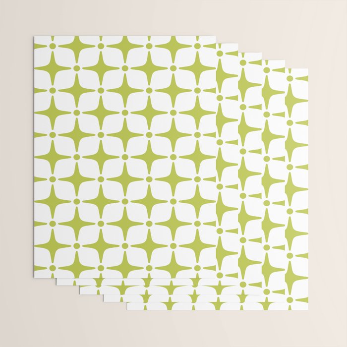 Mid Century Modern Star Pattern Chartreuse Green Wrapping Paper Gallery Image 3
