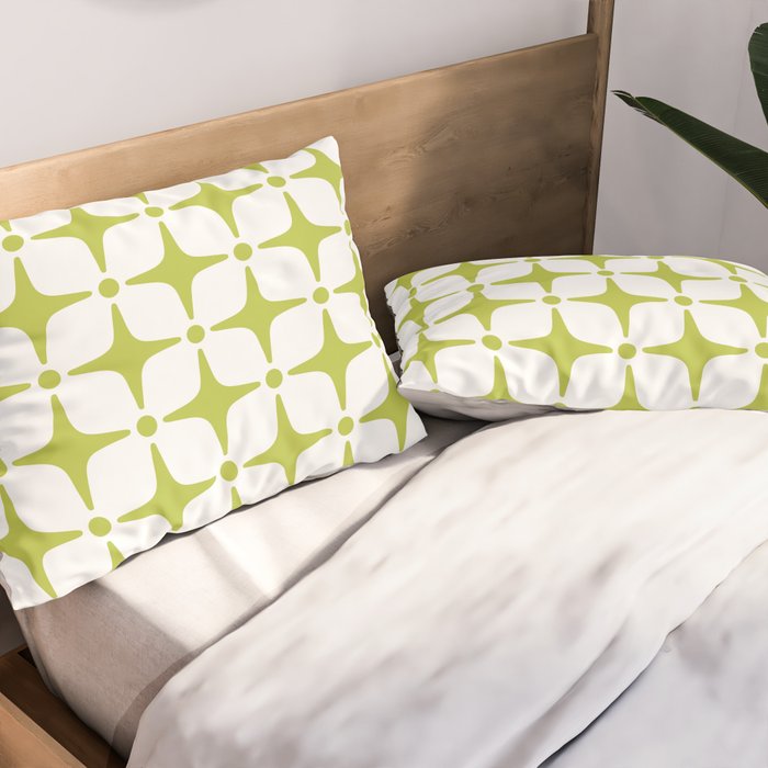 Mid Century Modern Star Pattern Chartreuse Green Pillow Sham Gallery Image 2