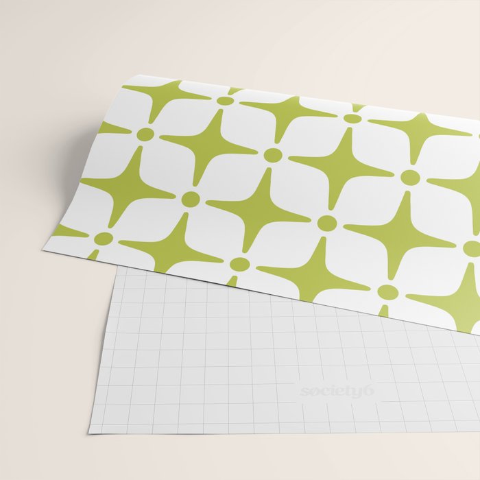 Mid Century Modern Star Pattern Chartreuse Green Wrapping Paper Gallery Image 2