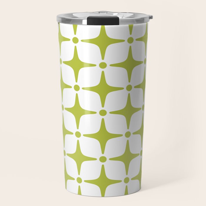 Mid Century Modern Star Pattern Chartreuse Green Travel Mug Gallery Image 1