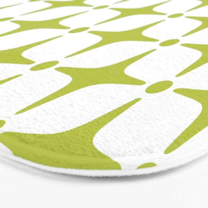 Mid Century Modern Star Pattern Chartreuse Green Bath Mat Gallery Image 3