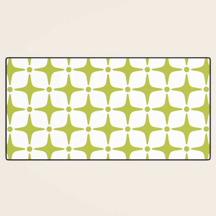 Mid Century Modern Star Pattern Chartreuse Green Desk Mat Gallery Image 3