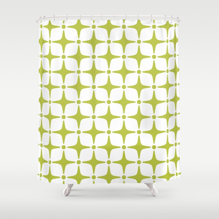 Mid Century Modern Star Pattern Chartreuse Green Shower Curtain Gallery Image 1