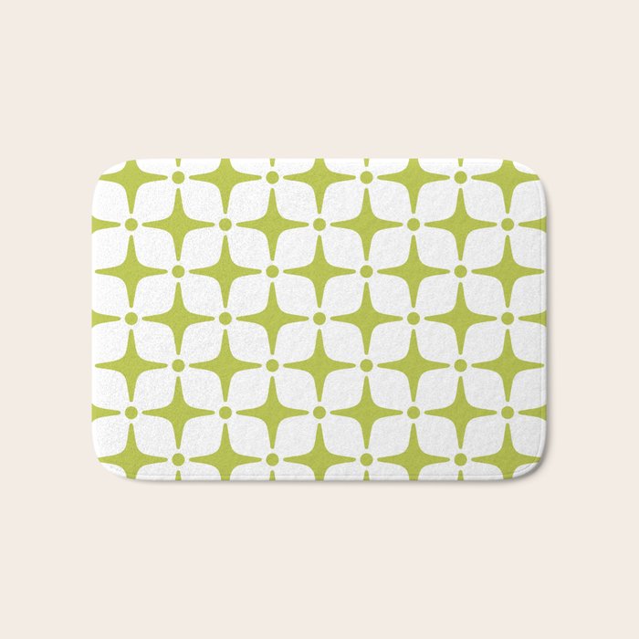 Mid Century Modern Star Pattern Chartreuse Green Bath Mat Gallery Image 1