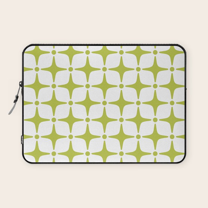 Mid Century Modern Star Pattern Chartreuse Green Laptop Sleeve Gallery Image 1