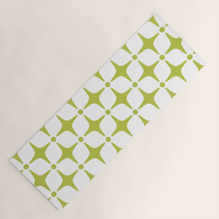 Mid Century Modern Star Pattern Chartreuse Green Yoga Mat Gallery Image 1