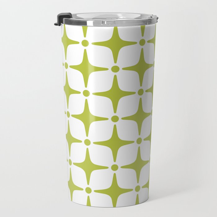 Mid Century Modern Star Pattern Chartreuse Green Travel Mug Gallery Image 3