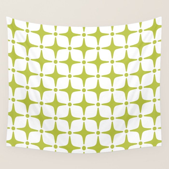 Mid Century Modern Star Pattern Chartreuse Green Wall Tapestry Gallery Image 4