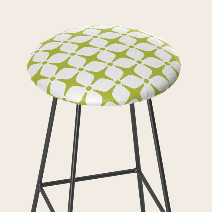 Mid Century Modern Star Pattern Chartreuse Green Stool Gallery Image 2