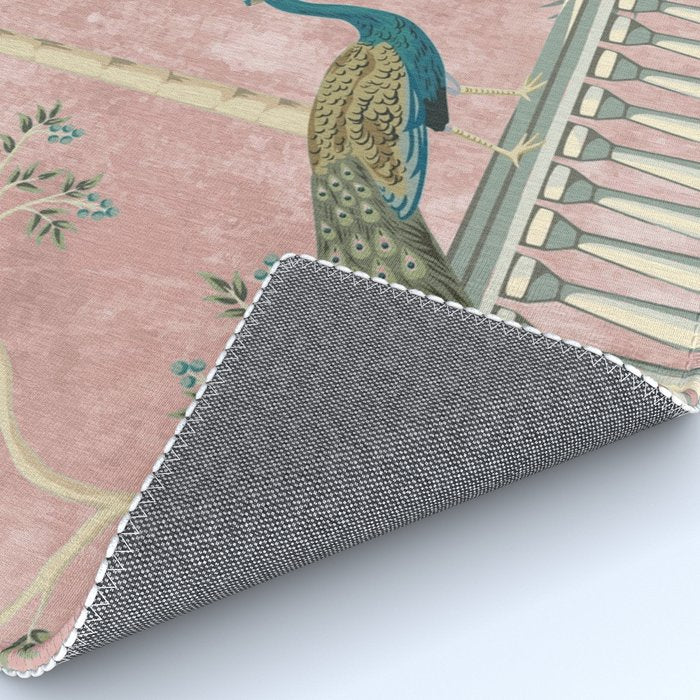 Chinoiserie Blush Pink Peacock Palm Fresco Garden  Rug Gallery Image 4