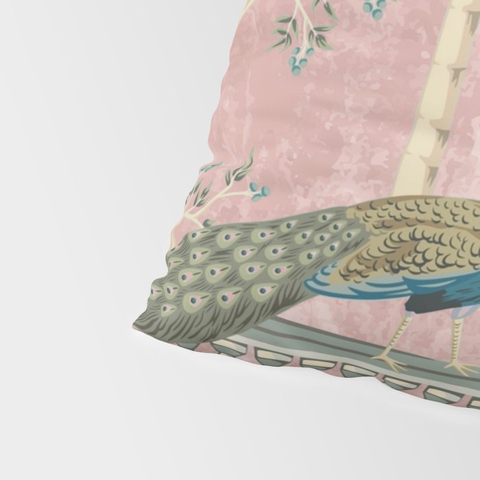 Chinoiserie Blush Pink Peacock Palm Fresco Garden  Pillow Sham Gallery Image 4