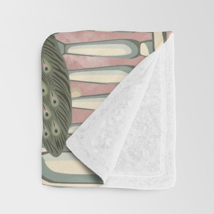 Chinoiserie Blush Pink Peacock Palm Fresco Garden  Throw Blanket Gallery Image 3
